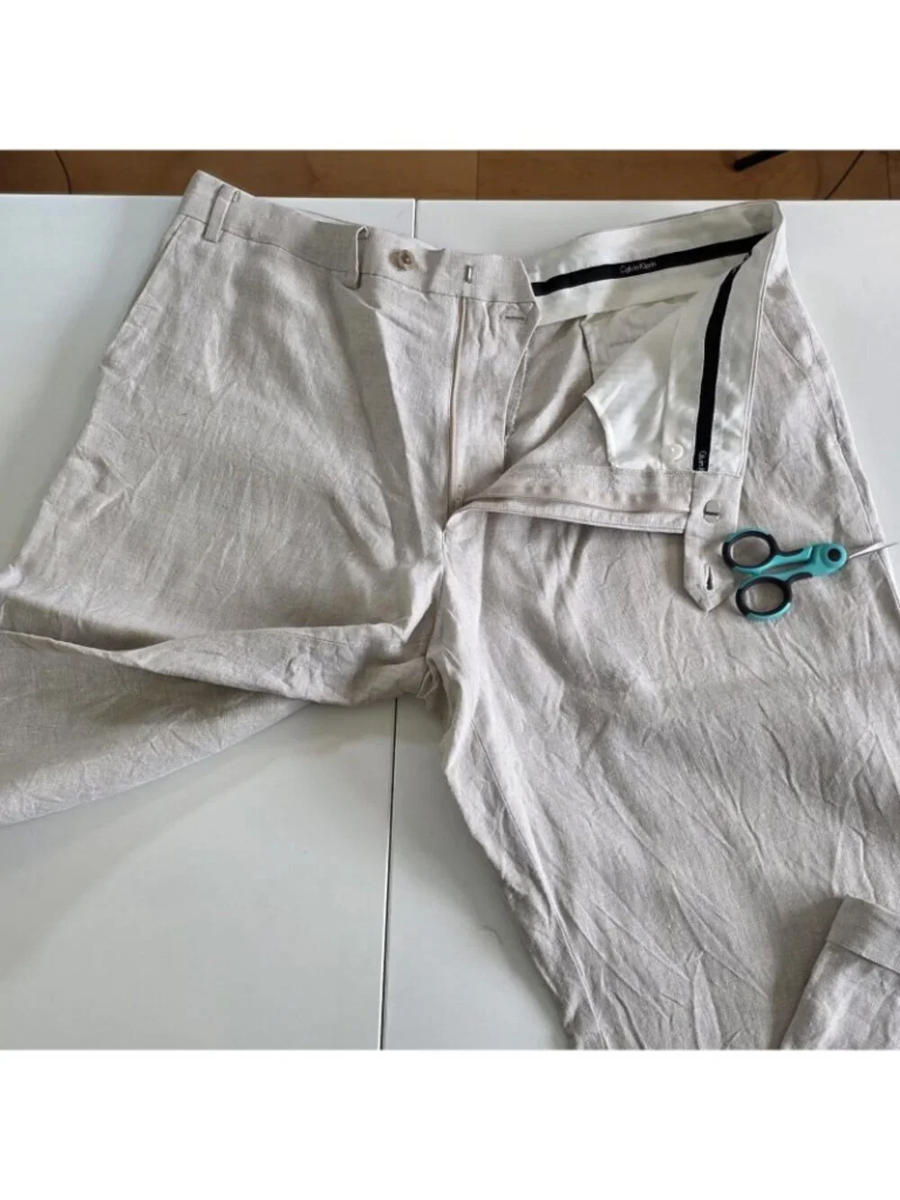 Calvin Klein Linen Pants Men 38 Regular Oatmeal Gray Straight Coastal Cruisewear